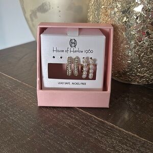 House of Harlow 1960 Gold and Pearl Hoop Earrings